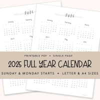 2025 Year Calendar Printable