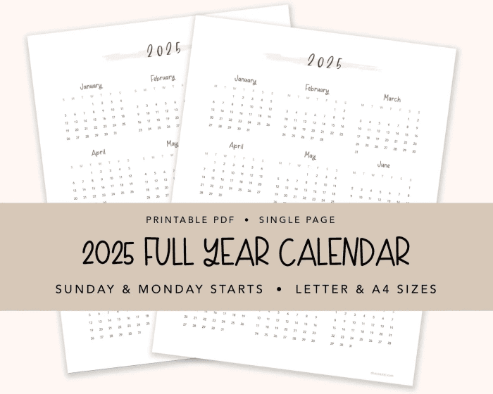 2025 Year Calendar Printable