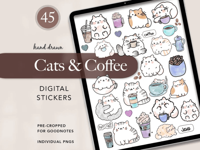 Cats and Coffee Digital Stickers